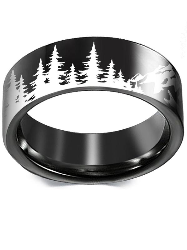 Mountain & Snow Mountain Landscape Pattern Ring, Stainless Steel Ring for Men & Women, Fashion Matching Jewelry for Outdoor Activities