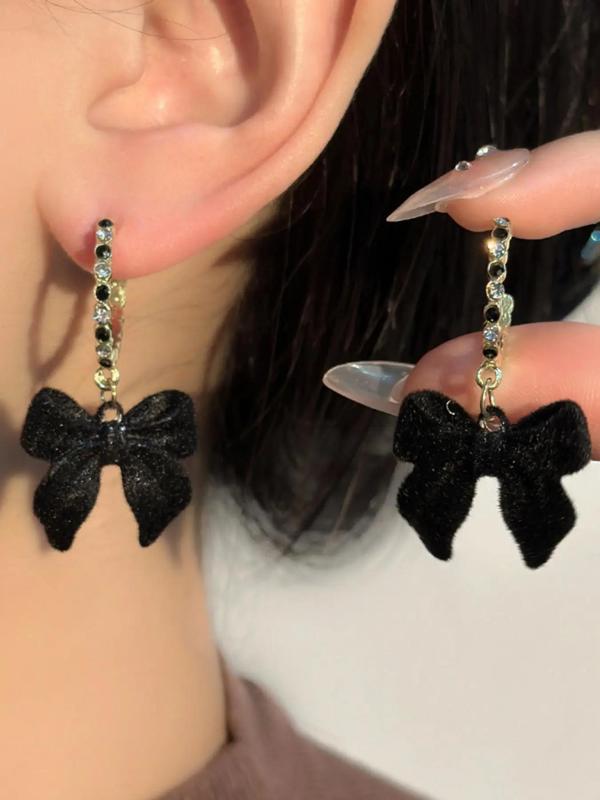 Women's Elegant Rhinestone Decorated Bow Design Dangle Earrings, Cute Trendy Dangle Earrings, Fashionable Jewelry for Women for Daily & Party Decoration