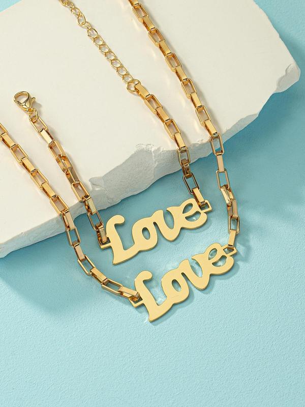 Hollow out Love Letter Charm Jewelry Set, 2pcs set Personalized Creative Alloy Pendant Necklace & Bracelet Kit, New Trendy Accessories for Women and Men, Minimalist Outfit Accessories