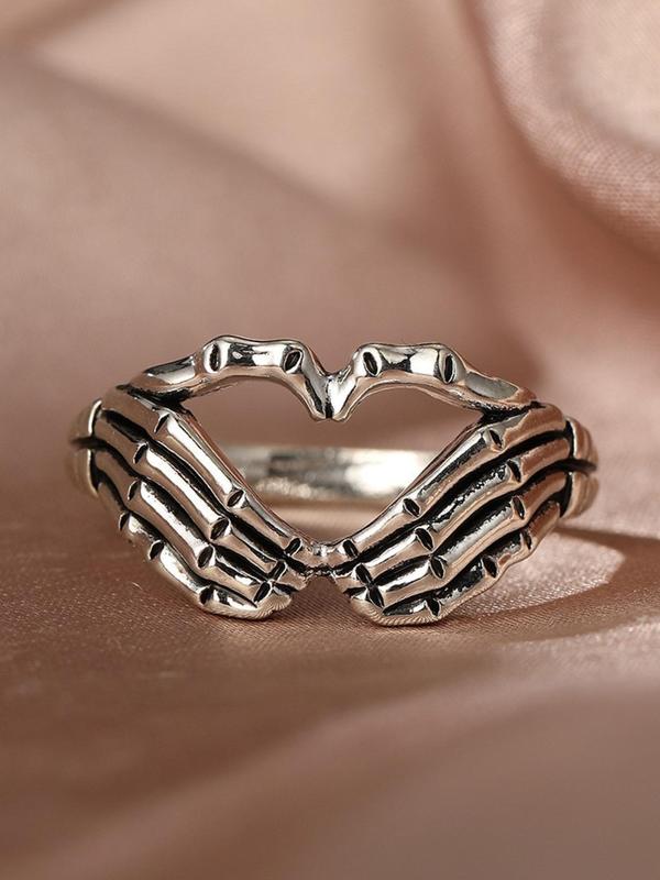 Punk Heart Gesture Skeleton Hand Ring, Casual All-match Jewelry for Both Men & Women Gift, Classic Fashion Accessories for Daily Wear