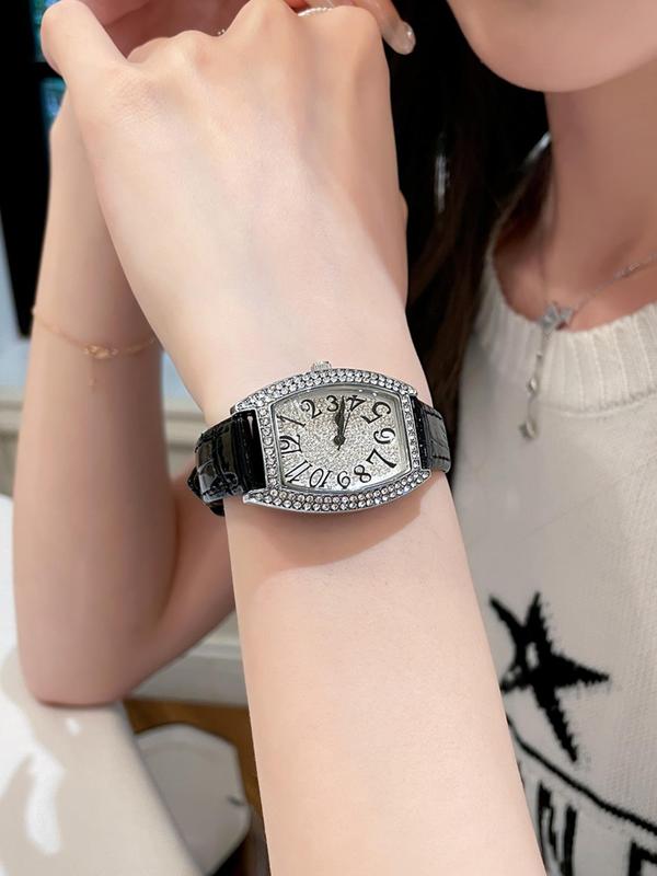 Fashion Rhinestone Decorated Quartz Watch, Elegant Waterproof Wristwatch for Women & Men, Trendy All-match & Exquisite Watch for Birthday Gift with Box