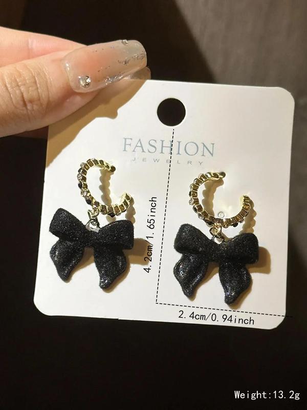 Women's Elegant Rhinestone Decorated Bow Design Dangle Earrings, Cute Trendy Dangle Earrings, Fashionable Jewelry for Women for Daily & Party Decoration