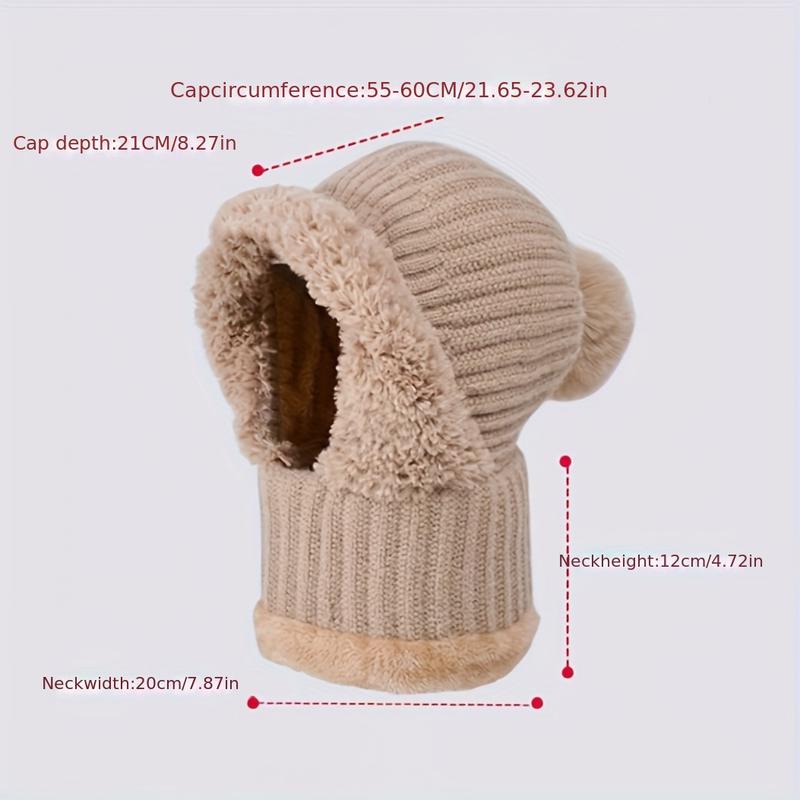 3-in-1 Winter Hat, Scarf and Mask Suit-Windproof Fleece Knitted Hat with Earmuffs, Suitable for Cycling, Hand Wash Acrylic Material