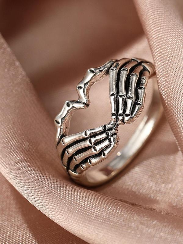 Punk Heart Gesture Skeleton Hand Ring, Casual All-match Jewelry for Both Men & Women Gift, Classic Fashion Accessories for Daily Wear