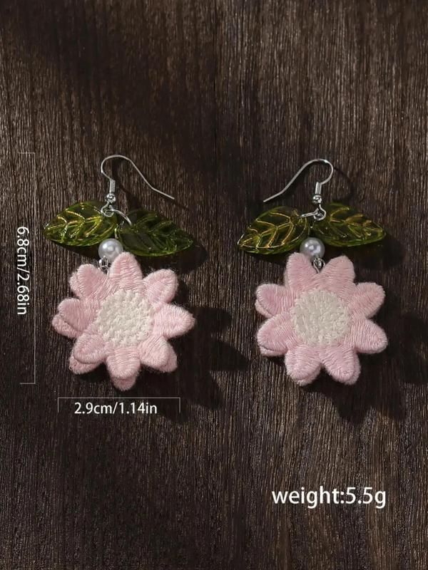 1 Pair Women's Faux Pearl & Flower Decor Dangle Earrings, Casual Cute Dangle Earrings, Fashionable Jewelry For Women As Gift