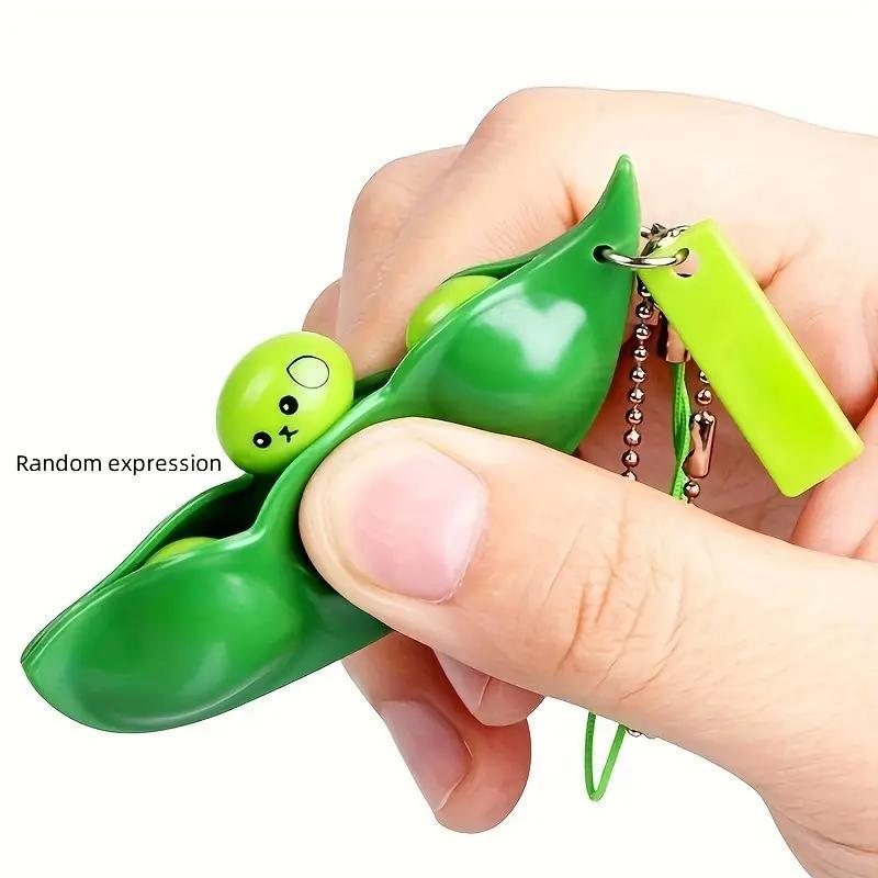 Cute Pea Design Keychain, Squeeze Toy with Key Ring, Stress Relief Toy, Car Keychain, Car Interior Decoration Accessories