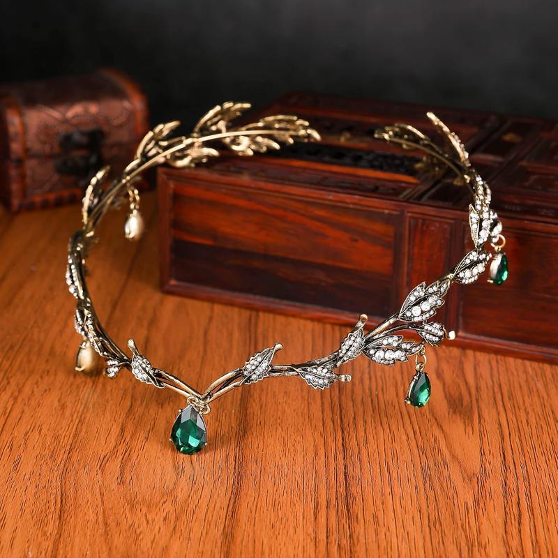 Dark Green Fairy Leaves Crowns Tiaras,  Forest Pixie Dress Accessories Garden Fairy Costume for Women Girls Halloween Cosplay Headband