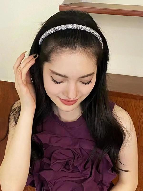 Rhinestone Decorated Thin Edge Headband, Elegant Hair Hoop for Women & Girls, Fashion Hair Accessories for Party, Daily Clothing Decor