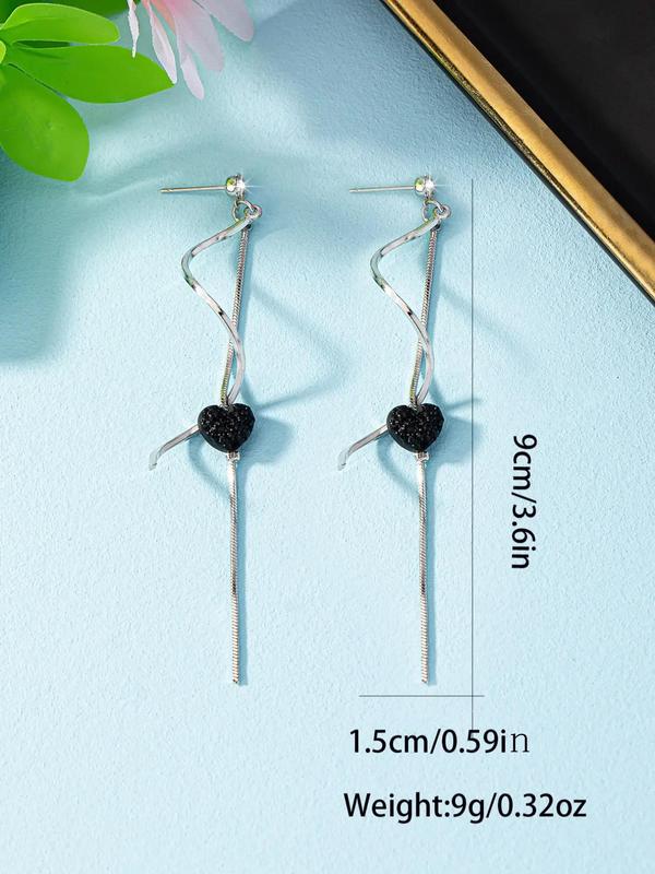 Women's Elegant Rhinestone Decor Heart Design Dangle Earrings for Gift, 2024 New Trendy Exquisite Dangle Earrings, Chic Gorgeous Jewelry for Daily Decor