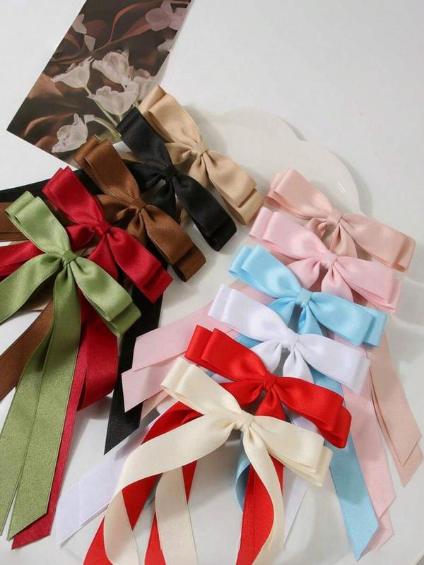 Random Color Bow Decor Hair Clip, 2024 New Style Cute Hair Accessories for Women & Girls, Minimalist Headwear Suitable for Thick Hair Hairstyles Ideas