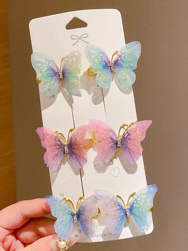 6pcs set Cute Butterfly Design Hair Clips, Ombre Hair Clips, Tulle Series Hair Clips, Retro Fashion Alloy Hair Accessories for Women and Girls