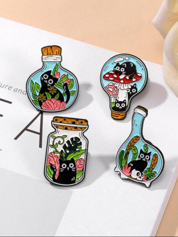 Cute Cartoon Cat Design Brooch Set, Cartoon Cat Badge for Clothes Backpack Hat Decoration, Fashion Accessories for Women & Men