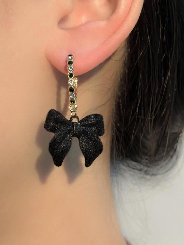 Women's Elegant Rhinestone Decorated Bow Design Dangle Earrings, Cute Trendy Dangle Earrings, Fashionable Jewelry for Women for Daily & Party Decoration