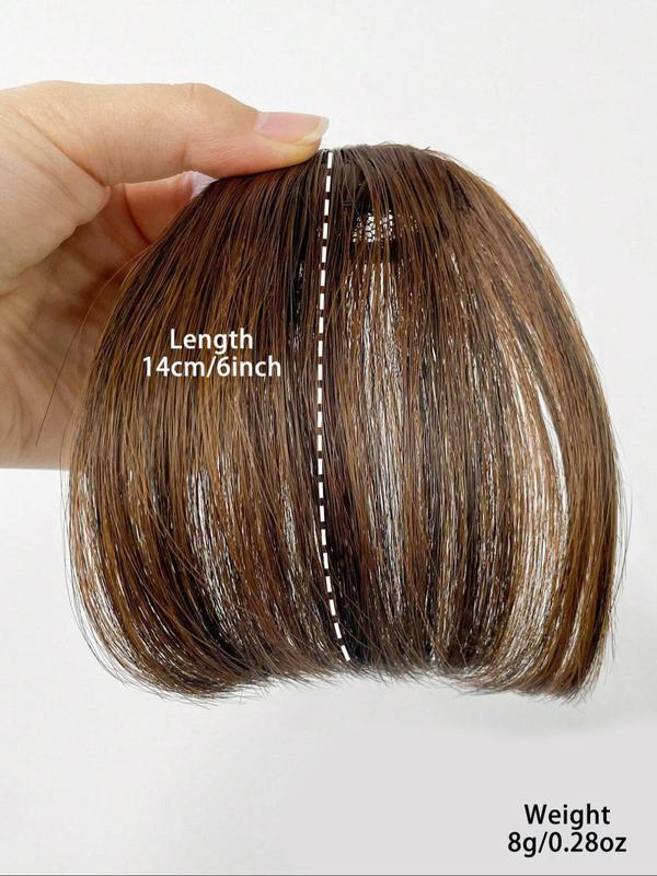 6 Inch Clip in Fringe Short Bangs, Natural Flat Neat French Bangs without Temples for Women, Synthetic Hair Extensions for Party, Daily Use