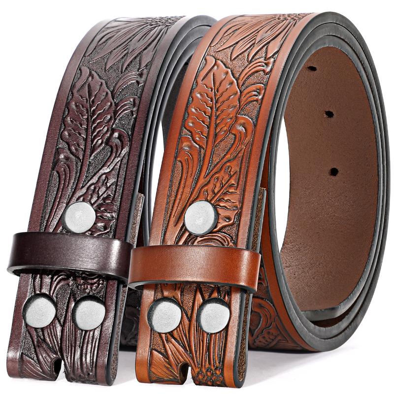 2 Pack Western Leather Belt Strap for Men Women without Buckle Cowboy Cowgirl Tooled Leather Engraved Belt Strap