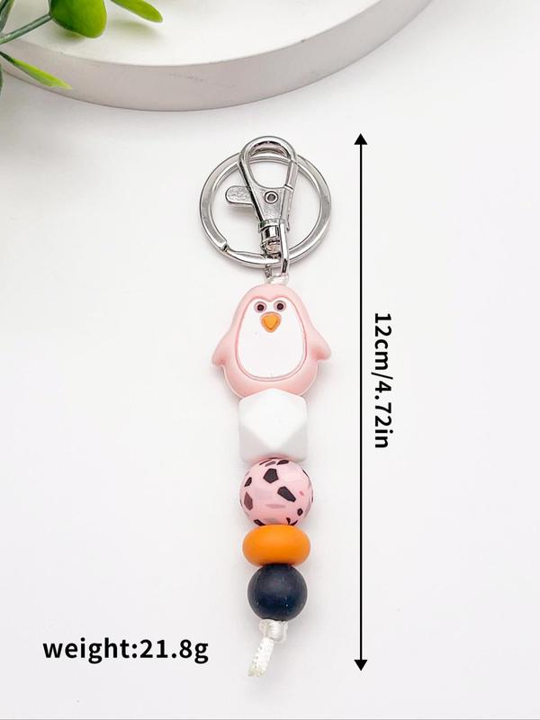 Cute Penguin Design Beaded Decor Keychain, Colorblock Animal Design Keychain for Women & Men, Novelty Key Ring for Bag & Car Key