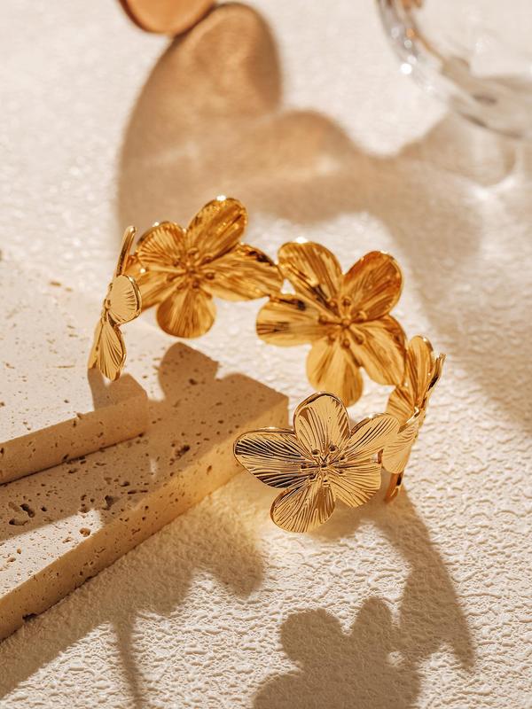 Fashion Flower Design Cuff Bangle, Bracelet for Women & Girls, Vintage Jewelry, New Fashion Jewelry for Party, Daily Clothing Decor, Trendy All-match & Exquisite Jewelry As Gift