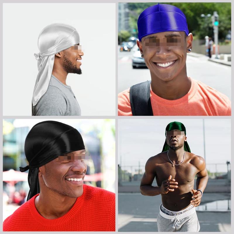 6 Pack Silky Durag Headwraps Dorag for Men Women Waves, Durags Pack with Long Tail and Wide Straps, 6 Colors