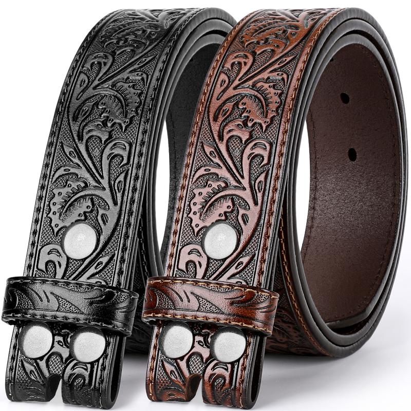 2 Pack Western Leather Belt Strap for Men Women without Buckle Cowboy Cowgirl Tooled Leather Engraved Belt Strap