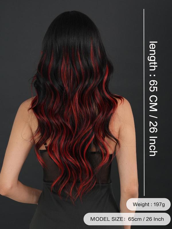 26 Inch Piano & Balayage Color Long Body Wavy Wigs for Women, Natural Looking Gorgeous Fluffy Wigs with Curtain Bangs, Natural Looking Synthetic Full Machine Wigs for Party, Daily Use,  Cheap and Affordable Wigs