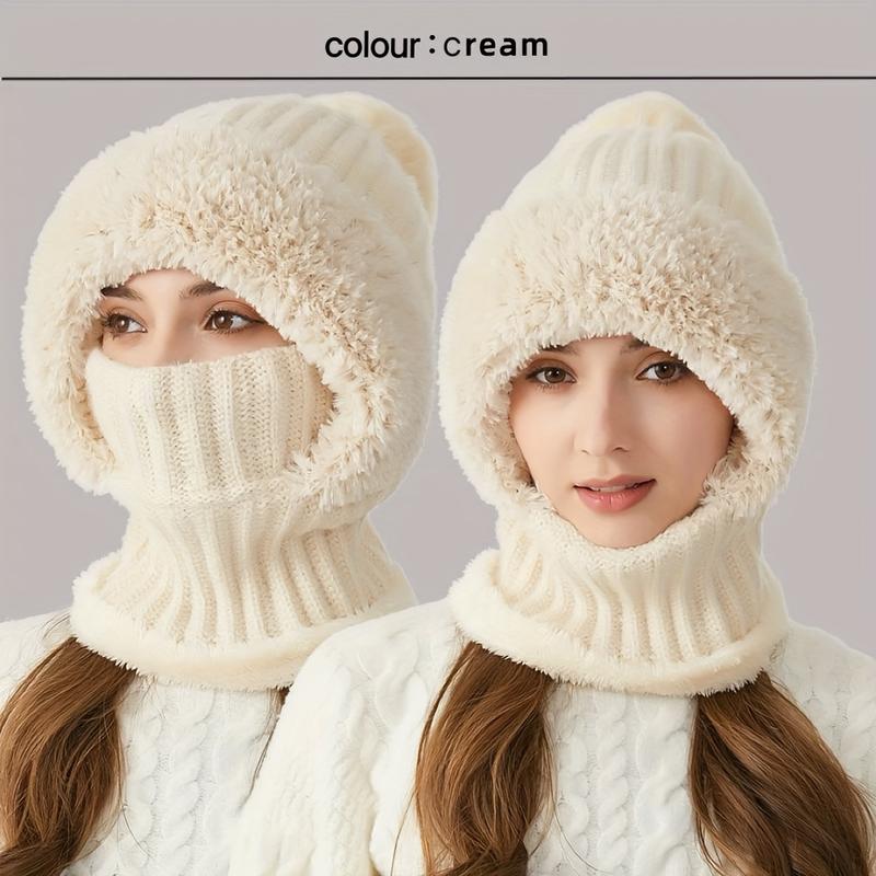 3-in-1 Winter Hat, Scarf and Mask Suit-Windproof Fleece Knitted Hat with Earmuffs, Suitable for Cycling, Hand Wash Acrylic Material