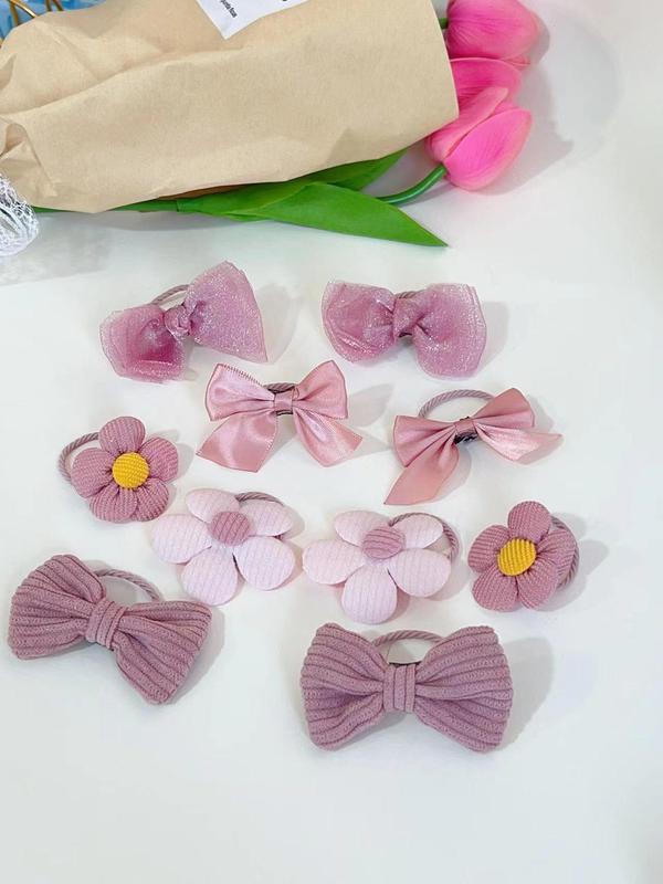 Cute Bow & Flower Design Hair Ties, 10pcs set Sweet Ponytail Holders for Women & Girls, Minimalist All-match Hair Accessories for Hairstyle Ideas