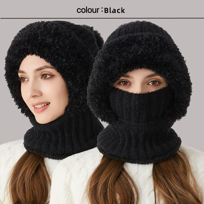 3-in-1 Winter Hat, Scarf and Mask Suit-Windproof Fleece Knitted Hat with Earmuffs, Suitable for Cycling, Hand Wash Acrylic Material