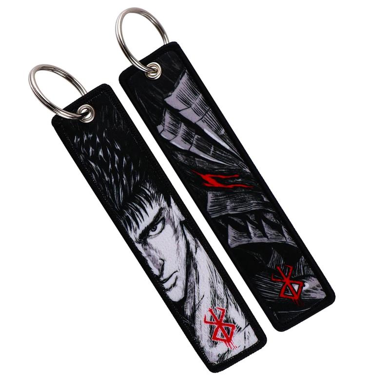 Anime Berserk Jet Tag Keychain for Motorcycles and Cars Key Tag Embroidery Keyring Women Men Fashion Jewelry Accessories Gifts