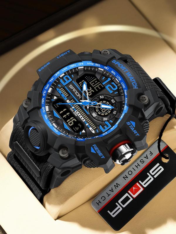 Men's Sportive Analog-digital Quartz Watch, Fashionable Waterproof Watch with Luminous & Alarm & Calendar Function, Waterproof Multifunctional Watch with Box