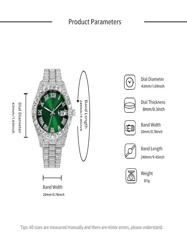 2024 Summer Luxury Rhinestone Decor Watch & Jewelry Set for Gift, Fashionable Wristwatch & Pendant & Chain Necklace & Bracelet for Men & Women, Trendy Back To School Watch Set As Gift with Box