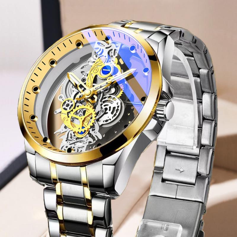 New double-sided transparent hollow out fully automatic mechanical watch for men, men's waterproof luminous quartz watch