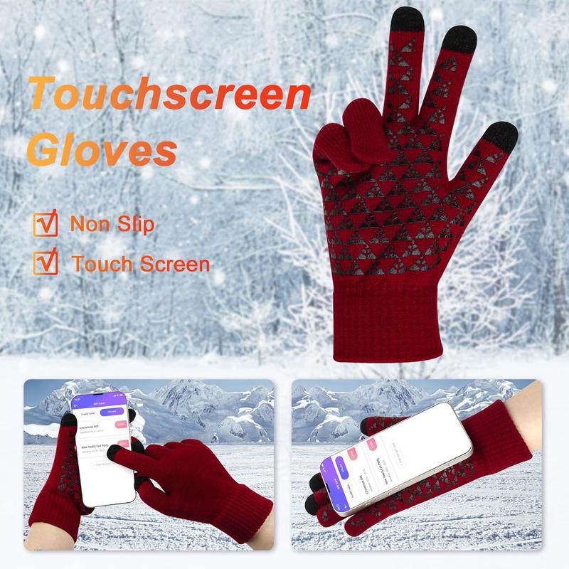 3-Pieces Winter Beanie Hat Scarf and Touch Screen Gloves Set Warm Knit Skull Cap for Men Women