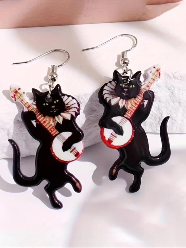 Cute Cat & Guitar Design Dangle Earrings, Fashionable Jewelry for Women, Fashion Jewelry for Party, Daily Clothing Decor, Trendy All-match & Exquisite Jewelry for Birthday Gift