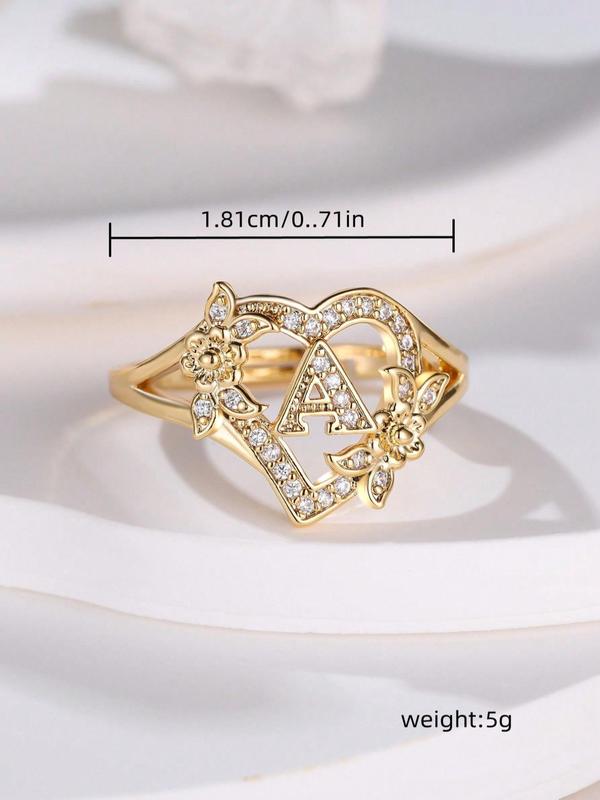 Fashion Letter Design Rhinestone Decorated Ring, 1 Count Elegant Hollow Out Flower Ring for Women, Fashion Jewelry for Party, Daily Decor, Trendy All-match & Exquisite Jewelry for Gift