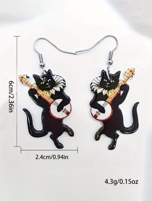 Cute Cat & Guitar Design Dangle Earrings, Fashionable Jewelry for Women, Fashion Jewelry for Party, Daily Clothing Decor, Trendy All-match & Exquisite Jewelry for Birthday Gift