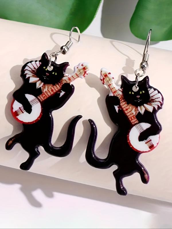 Cute Cat & Guitar Design Dangle Earrings, Fashionable Jewelry for Women, Fashion Jewelry for Party, Daily Clothing Decor, Trendy All-match & Exquisite Jewelry for Birthday Gift