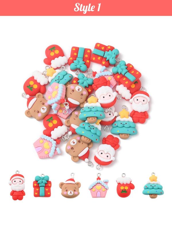 Cute Christmas Themed Resin Pendants, Gingerbread Man & Santa Claus & House & Tree Design Charms, Fashion Accessories for DIY Bracelet & Necklace Making