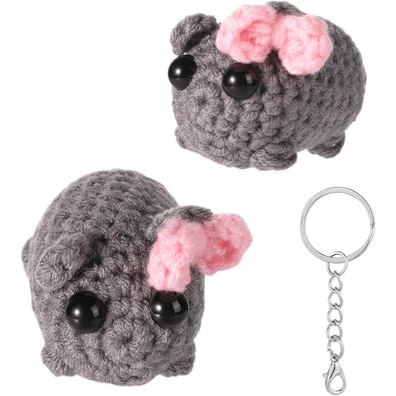 Sad Hamster Keychain, Cute Crochet Sad Hamster Meme Plush Positive Hamster Knitted Hamster Keychain Sad Hamster Knitting Doll with Bow for Office Desk Home Decor Gift