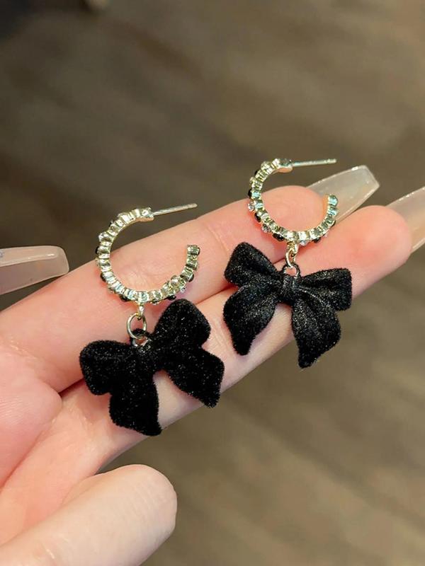 Women's Elegant Rhinestone Decorated Bow Design Dangle Earrings, Cute Trendy Dangle Earrings, Fashionable Jewelry for Women for Daily & Party Decoration