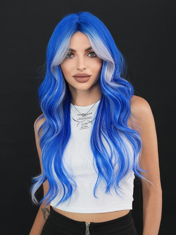 26 Inch Piano & Balayage Color Long Body Wavy Wigs for Women, Natural Looking Gorgeous Fluffy Wigs with Curtain Bangs, Natural Looking Synthetic Full Machine Wigs for Party, Daily Use,  Cheap and Affordable Wigs