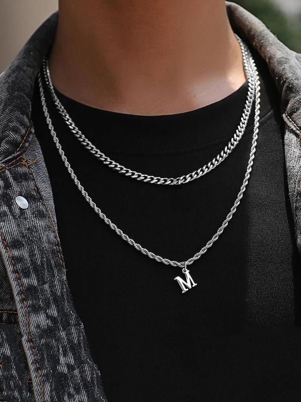 2pcs set Men's Punk Style Stainless Steel Letter Pendant Necklace, Casual 2024 New Trendy Chain Necklace for Party, Club, Classic Fashion Accessories for Daily Wear