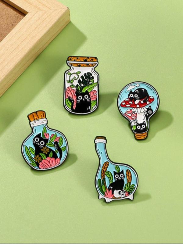 Cute Cartoon Cat Design Brooch Set, Cartoon Cat Badge for Clothes Backpack Hat Decoration, Fashion Accessories for Women & Men