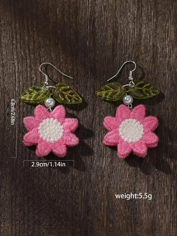 1 Pair Women's Faux Pearl & Flower Decor Dangle Earrings, Casual Cute Dangle Earrings, Fashionable Jewelry For Women As Gift