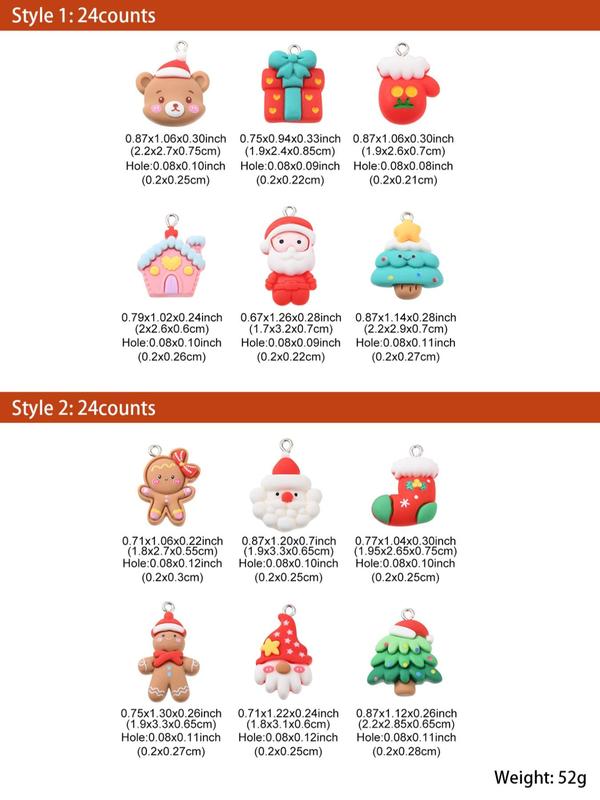 Cute Christmas Themed Resin Pendants, Gingerbread Man & Santa Claus & House & Tree Design Charms, Fashion Accessories for DIY Bracelet & Necklace Making