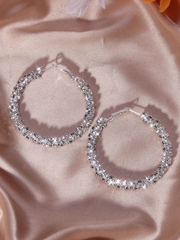 Women's 1 Pair Rhinestone Decor Hoop Earrings, Fashion Elegant Women's Jewelry for Party, Daily Clothing Decor