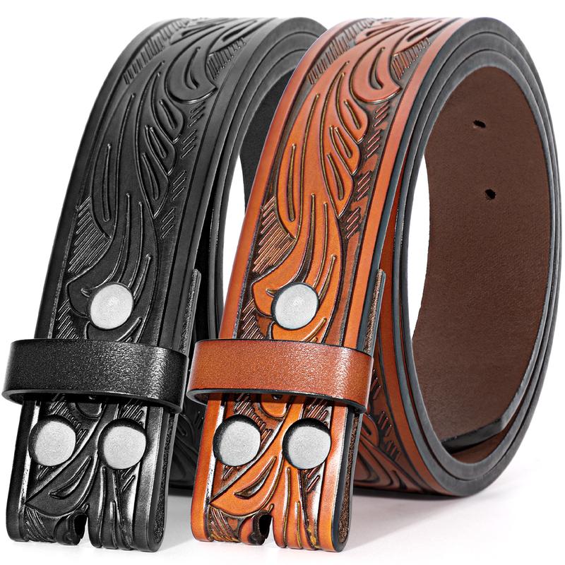 2 Pack Western Leather Belt Strap for Men Women without Buckle Cowboy Cowgirl Tooled Leather Engraved Belt Strap