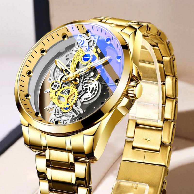 New double-sided transparent hollow out fully automatic mechanical watch for men, men's waterproof luminous quartz watch