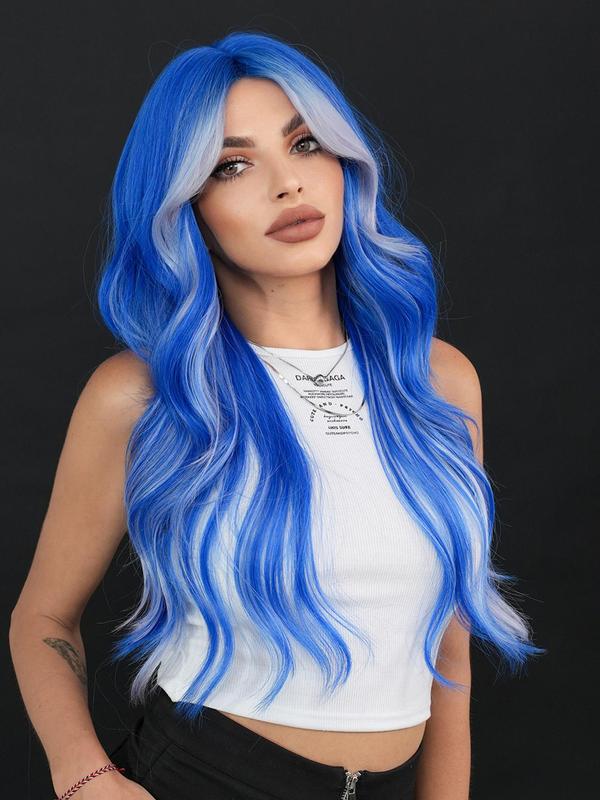 26 Inch Piano & Balayage Color Long Body Wavy Wigs for Women, Natural Looking Gorgeous Fluffy Wigs with Curtain Bangs, Natural Looking Synthetic Full Machine Wigs for Party, Daily Use,  Cheap and Affordable Wigs