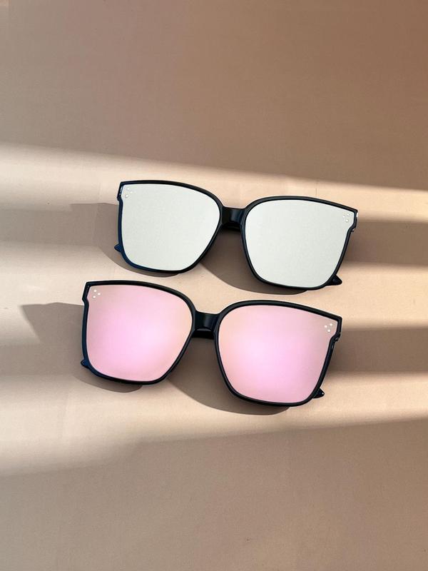 Unisex Simple Style Tinted Lens Sunglasses, Trendy Casual Geometric Square Frame Sunglasses for Everyday Use, Fashion Accessories for Outdoor Activities