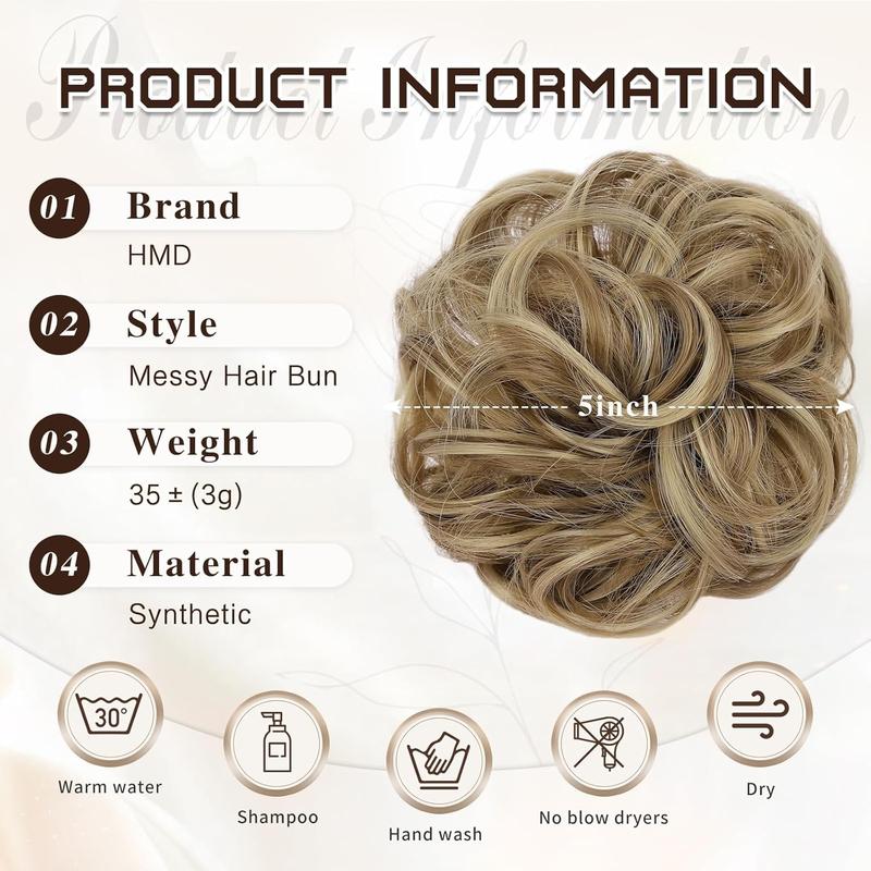 HMD Messy Bun Hair Piece for Women Hair Bun Hair Piece with Elastic Band Scrunchies Stretchy Fluffy Chignon Ponytail Hairpieces Updos